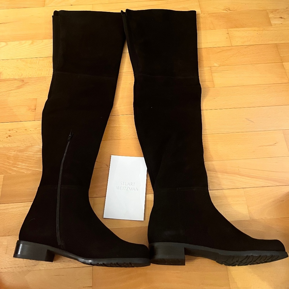 NWOT Stuart Weitzman Black Suede OTK Boots